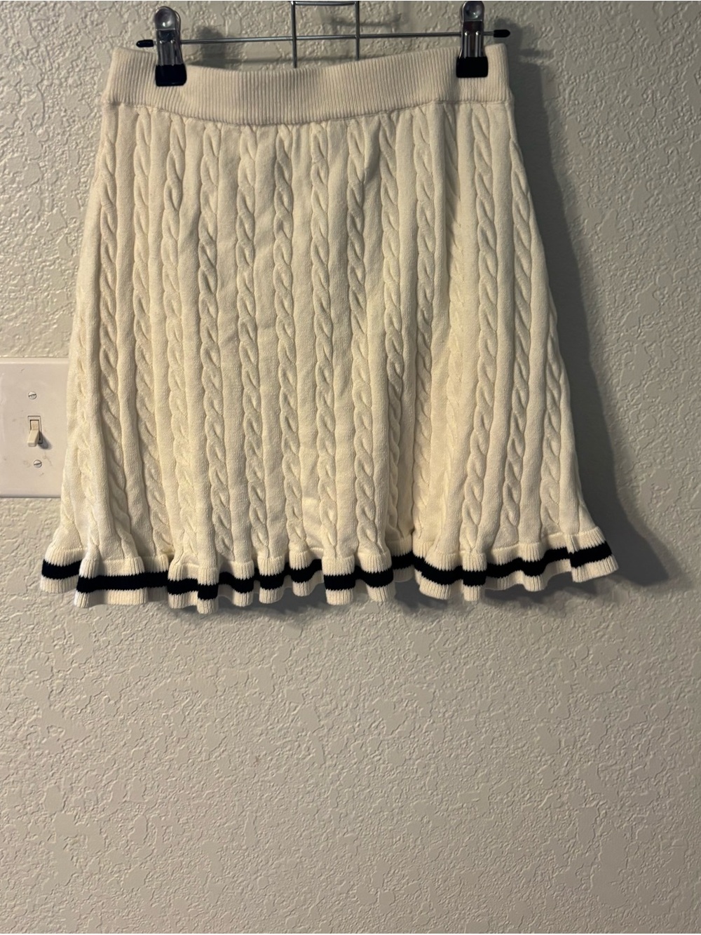 Willow Cream Cable-Knit Skater Skirt with Black Trim